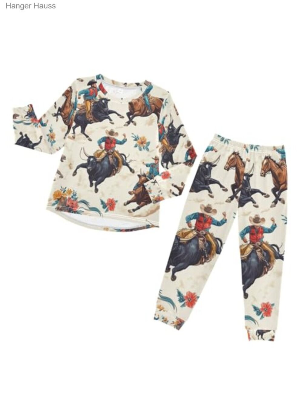 Kids Long Sleeve Pajama Set 2-Piece Cartoon Cowboy Sleepwear
